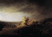 Landscape with a Long Arched Bridge Rembrandt